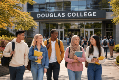 Douglas College campus in British Columbia offering scholarships for international students in Canada