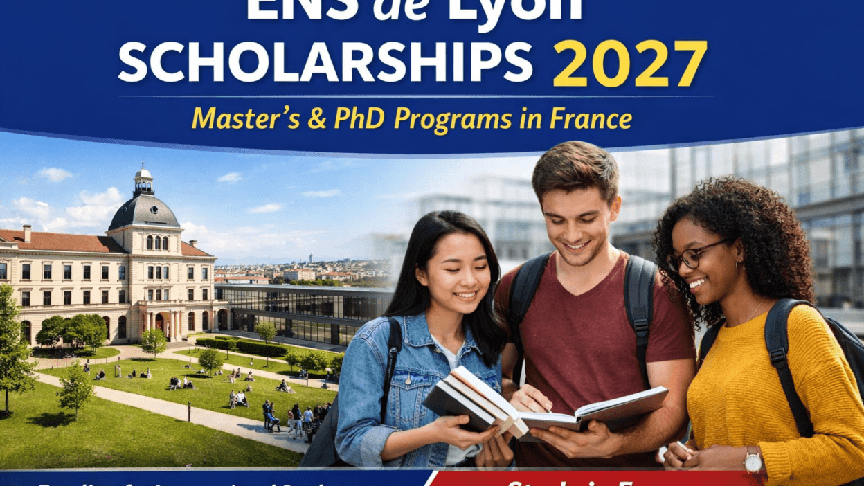 ENS de Lyon campus with international students studying, promoting scholarships 2027