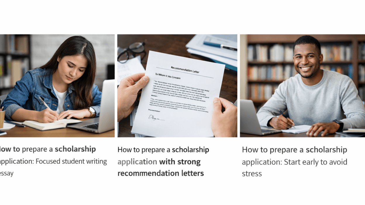 How to prepare a scholarship application: student writing essay at desk