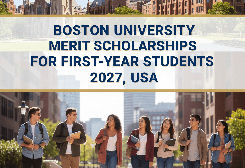 Boston University campus with first-year international and U.S. students for merit scholarships 2027