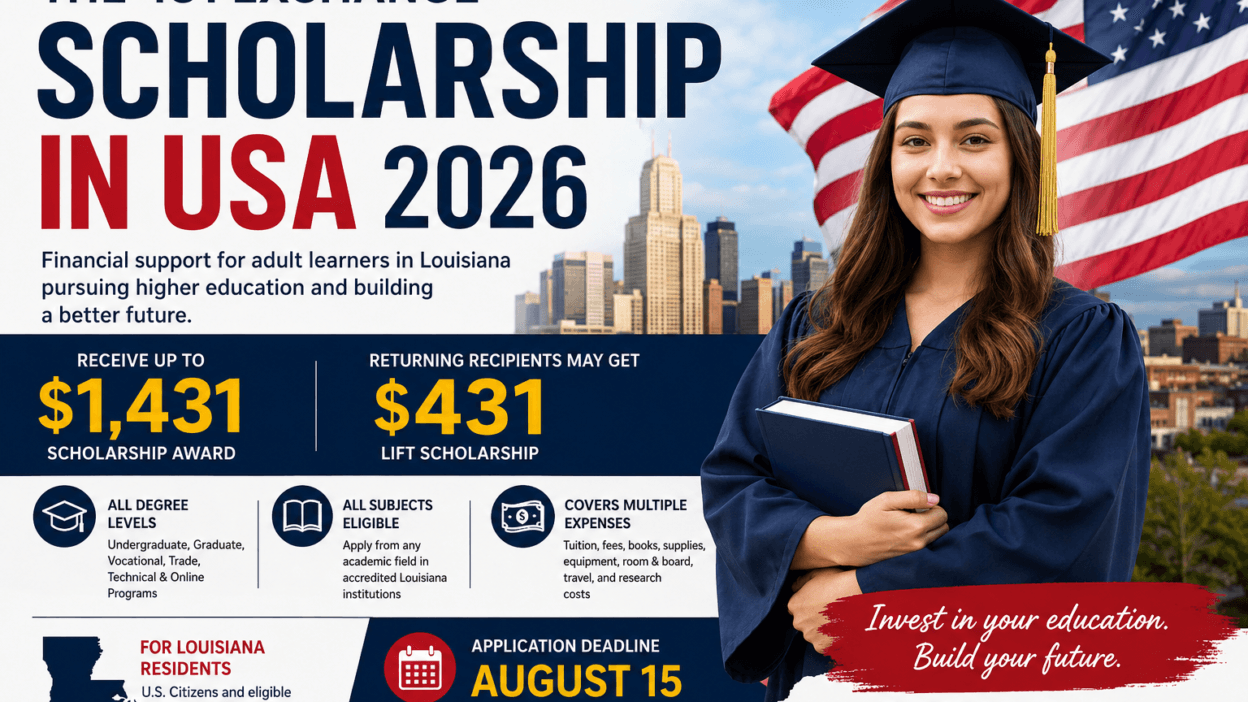 A promotional banner for the Posse Foundation Scholarship 2026 featuring a smiling student on a U.S. university campus with highlights of full tuition coverage, leadership development, mentorship, and networking opportunities