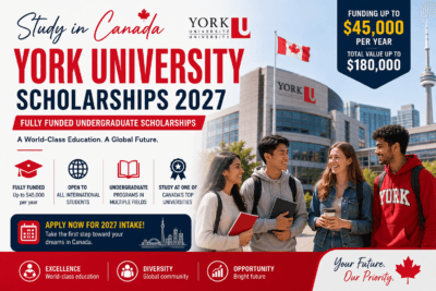 A promotional banner for the DAAD Scholarship 2027 featuring a smiling international student in front of the German Parliament building and the German flag. The design highlights fully funded Master's and PhD scholarships in Germany, including monthly stipends, travel allowance, health insurance, and study benefits.